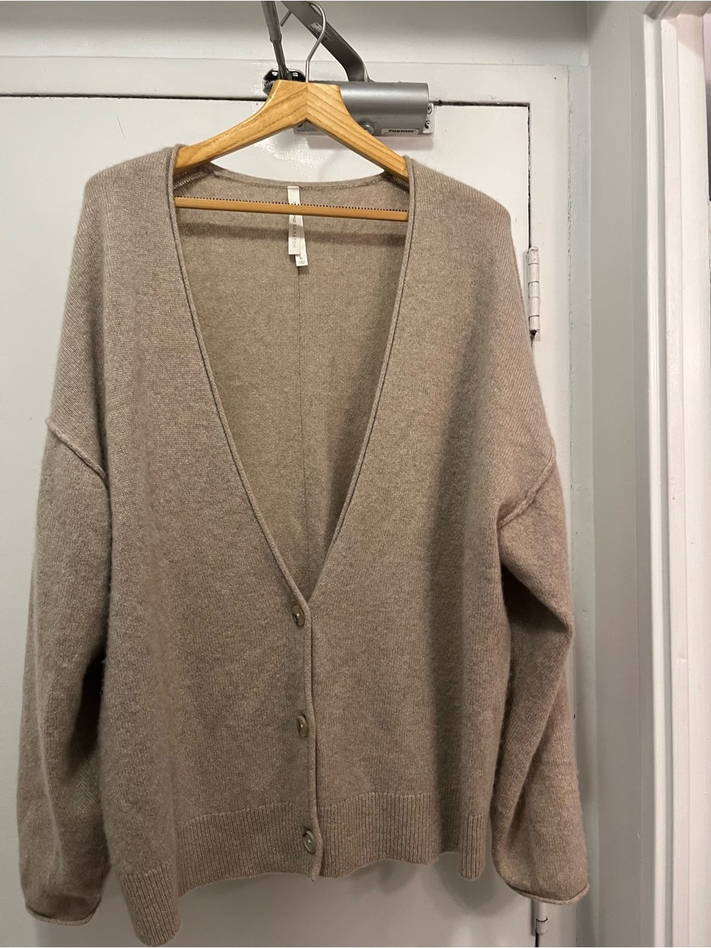 Babaton Oversized Taupe Button-Front V-Neck Cashmere Cardigan
